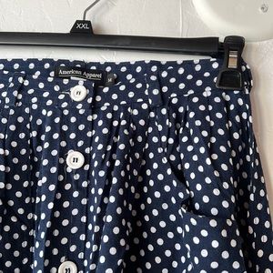 American Apparel navy blue/white cotton polka dot button up midi/maxi skirt